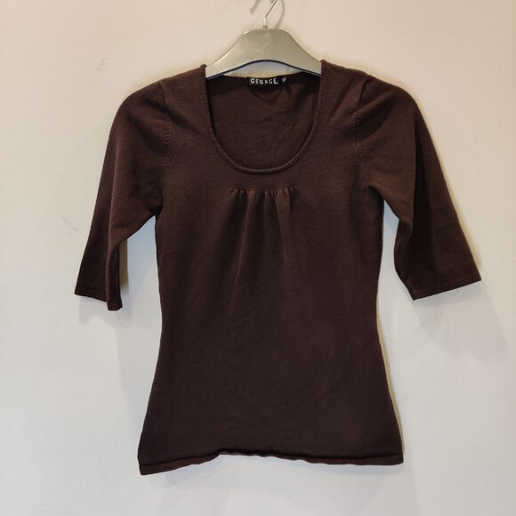 Chocolate Brown 3/4 Sleeve Scoop Neck Stretch Top | Brown | XS - Picture 2 of 5